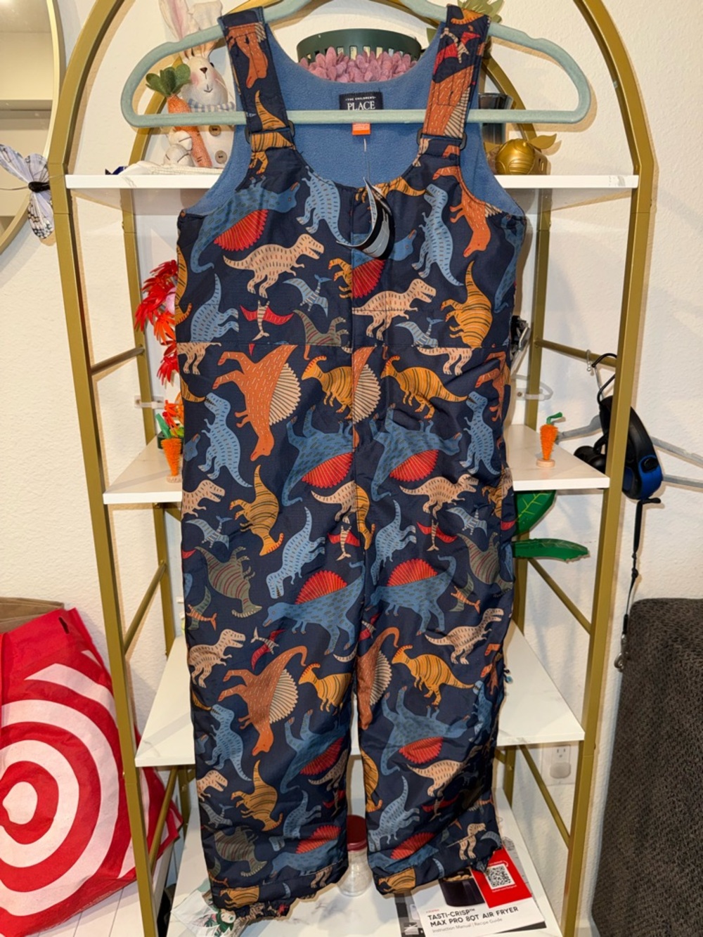 The Children's Place Navy Dinosaur Print Snow Bib Overalls